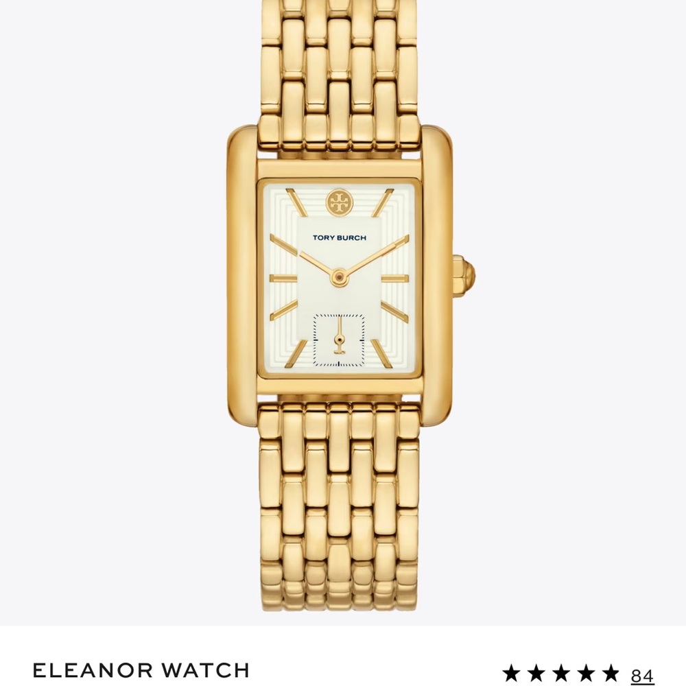 Tory Burch Gold Rectangular Bracelet Watch with Ivory Dial